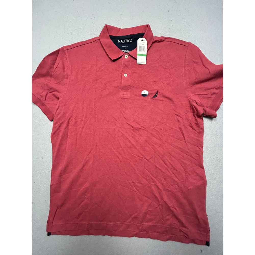 Nautica Polo Shirt 100% Cotton Rusted Hull Red Large Mens